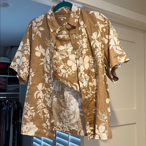 Reformation Gio Linen Shirt Mika Linen Short Set - size small - Tan Floral - Picture 7 of 10
